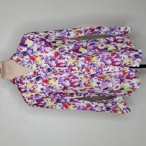 SILK blend Coldwater Creek Colorful Floral Print Button Down Purple L